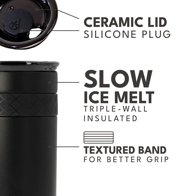 Elemental Artisan Insulated Tumbler, Triple Wall Coffee Travel Mug, Reusable Stainless Steel Coffee Tumbler with Ceramic Lid, Thermal Coffee Cups for Hot (6 Hrs) & Cold (18 Hrs), 12oz - Black - Image 5